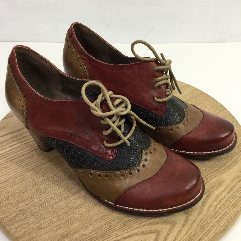 L'Artiste by Spring Step "Bardot" Hand-Painted Leather Oxford Pumps Red Size 7.5